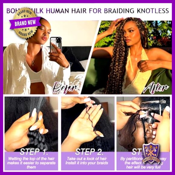 18 Inch Deep Wave Human Hair Extensions 110g 3 Bundles Boho Braids main image 7